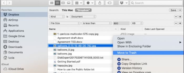 find delete dropbox duplicates by name size mac