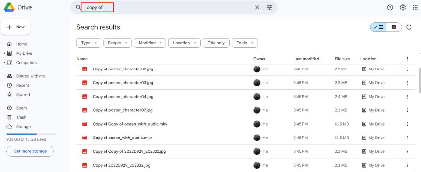 find duplicates in google drive manually