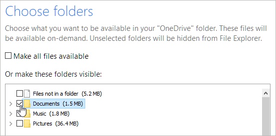 make onedrive only sync specific folder