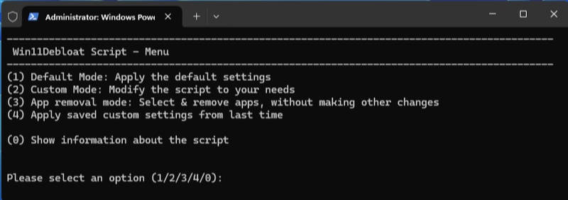 raphire windows 11 debloater powershell script