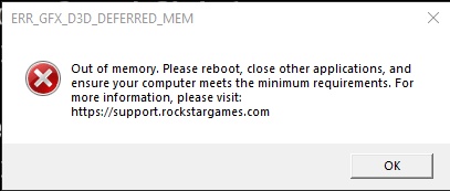 rdr2 out of memory error