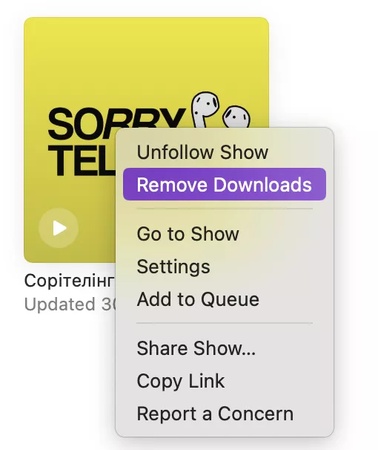 supprimer les téléchargements sur l'app Podcasts Mac
