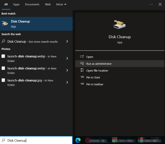 ejecutar la herramienta Liberador de espacio en disco para limpiar archivos basura en la PC-paso 1