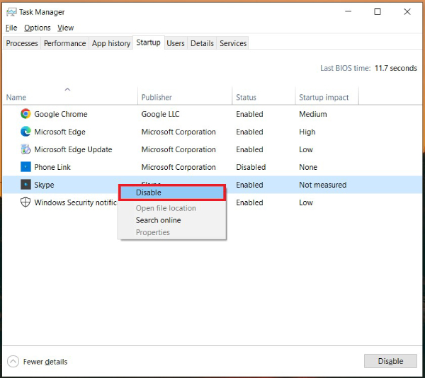 selecione a opção desabilitar