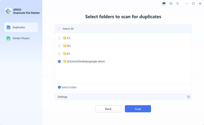 choose google drive folder to search for duplicates