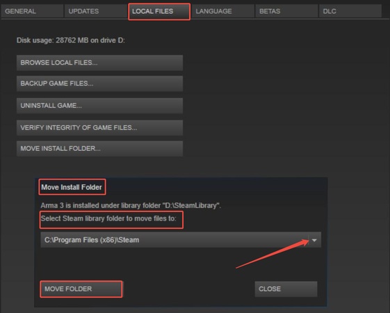 steam launcher move install folder for game