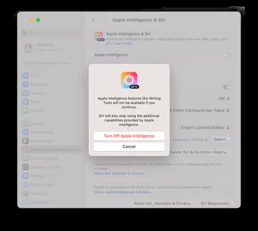 turn off apple intelligence to free up mac system memory