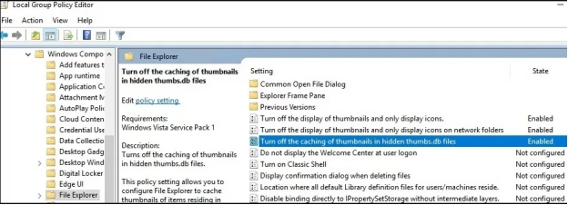 숨겨진 thumbs.db 파일에서 캐싱 비활성화