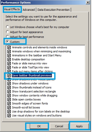 작업 표시줄 썸네일 미리 보기 체크 해제