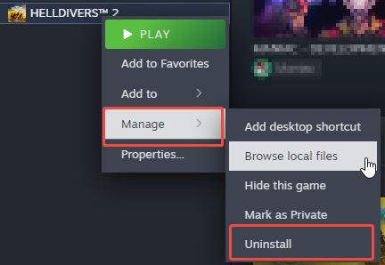 uninstall helldivers 2