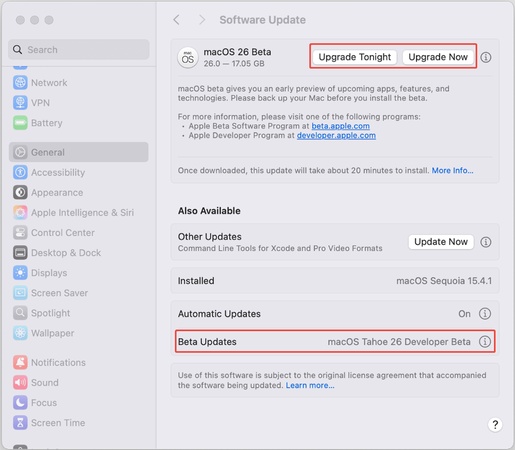 actualizar macos26 beta