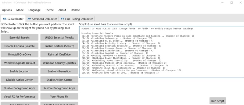 windows 11 debloater by freetimetech