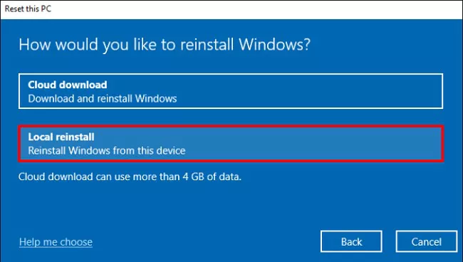 Auswahl der Neuinstallationsmethode