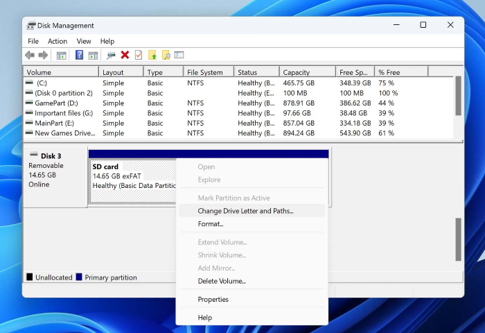 change driver letter and paths sd card