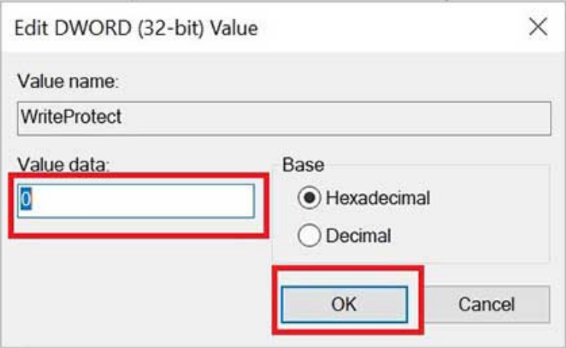 change the value data on write protect