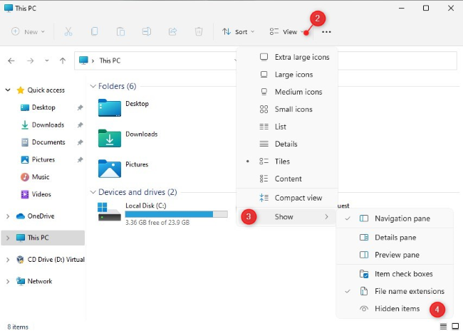 choose hidden items on windows 11