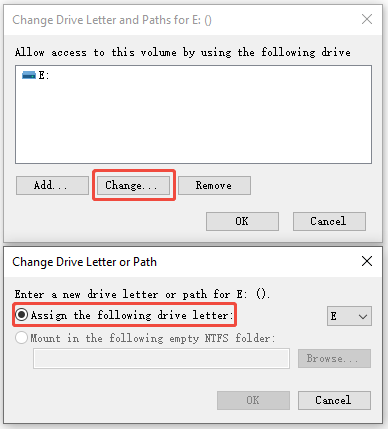 click assign the following drive letter