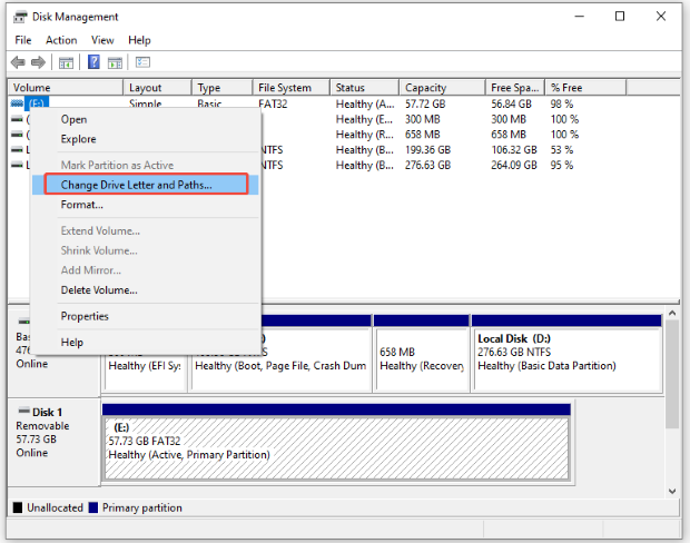 click change drive letter and paths