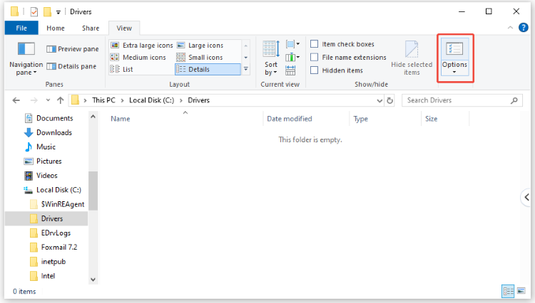 click the options tab on windows 10