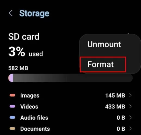 format sd card on android