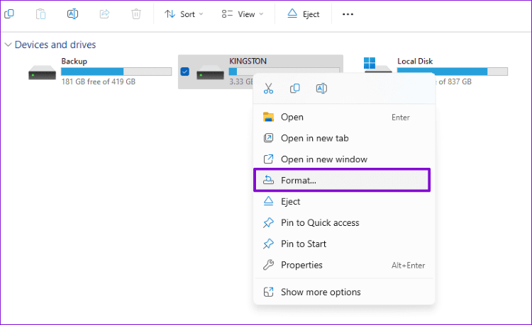 format sd card via file explorer