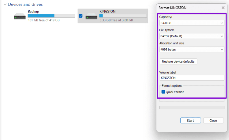 quick format sd card via file explorer