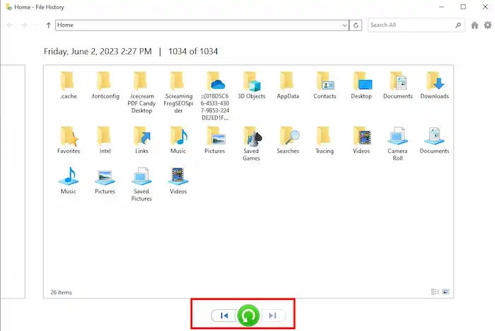 restore lost data from file history
