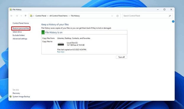 restore personal file