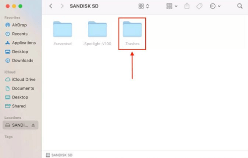 reveal trashes folder