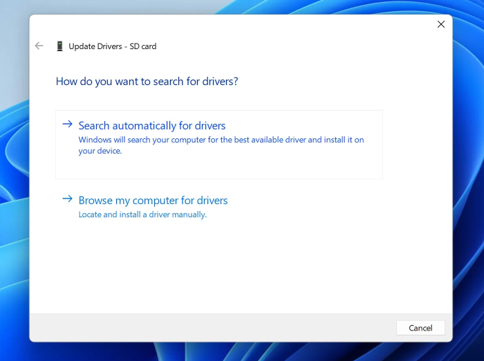 search automatically for drivers windows