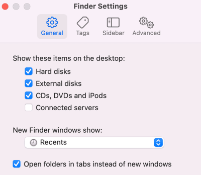 show these items on the desktop