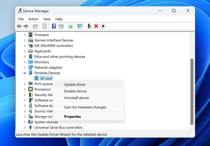 update driver sd card windows
