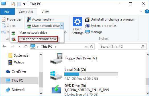 select the disconnect network drive option