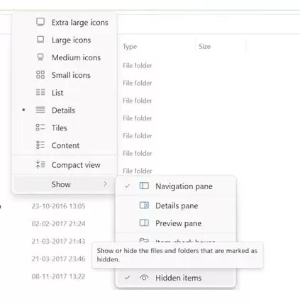 숨긴 항목 선택하기