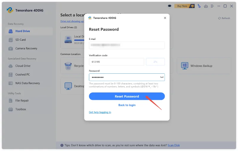 confirm to reset password