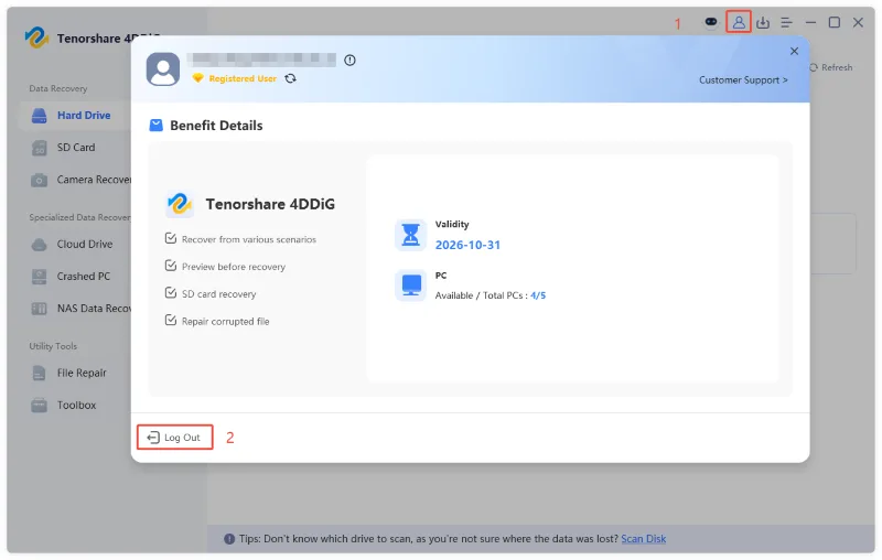 4ddig log out account