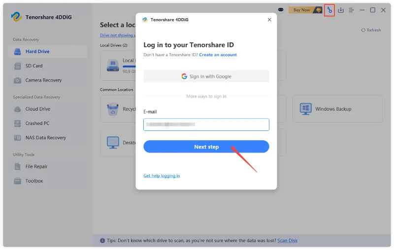 click registration icon to enter next step