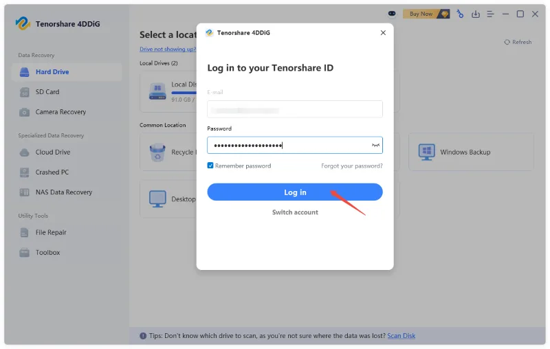 enter password to log in