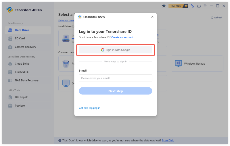 Mit Google-Konto bei 4DDiG anmelden
