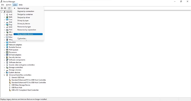 Ausgeblendete Geräte im Geräte-Manager anzeigen