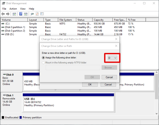 assign letter on disk management