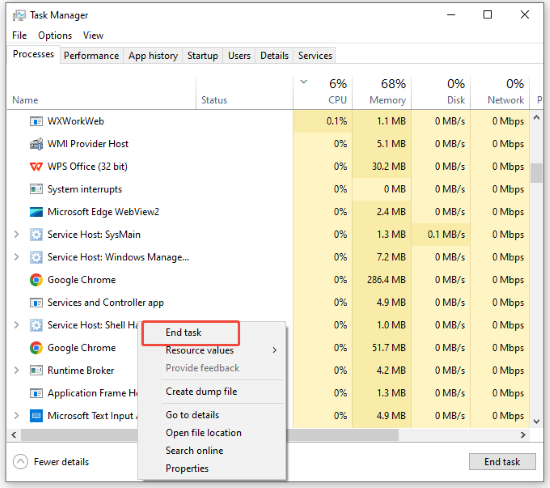 end background task in task manager