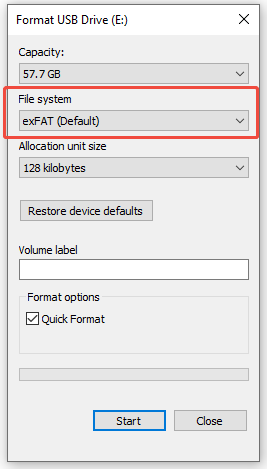format the usb to exfat