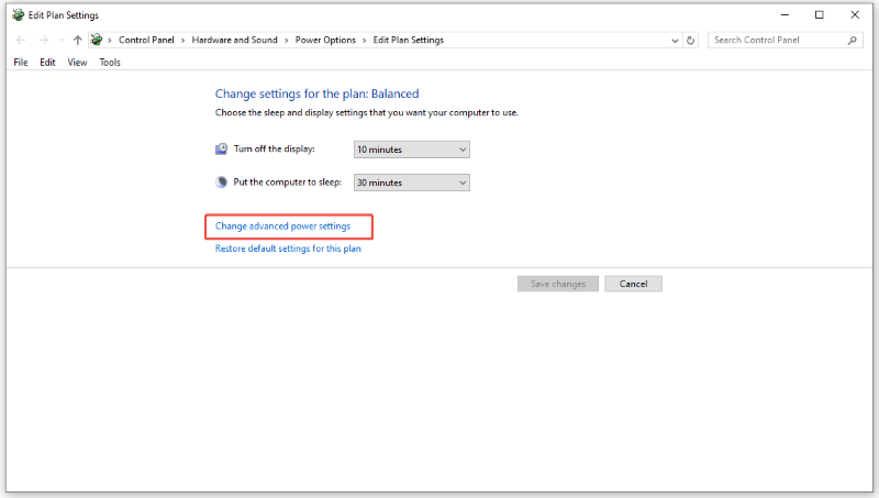change advanced power settings