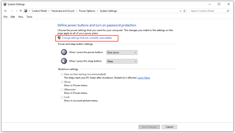 change settings that are currently unavailable