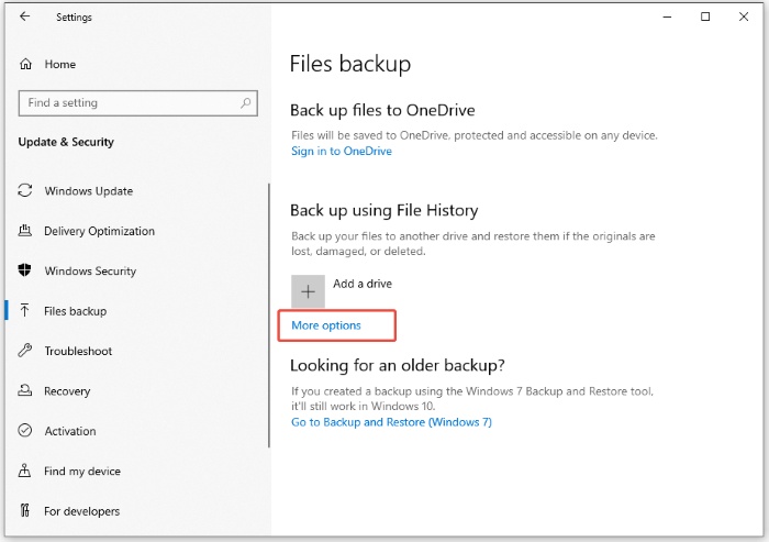 Weitere Optionen in der Windows-Dateisicherung aufrufen