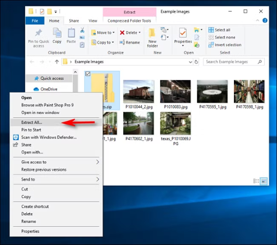 click to extract all zip file