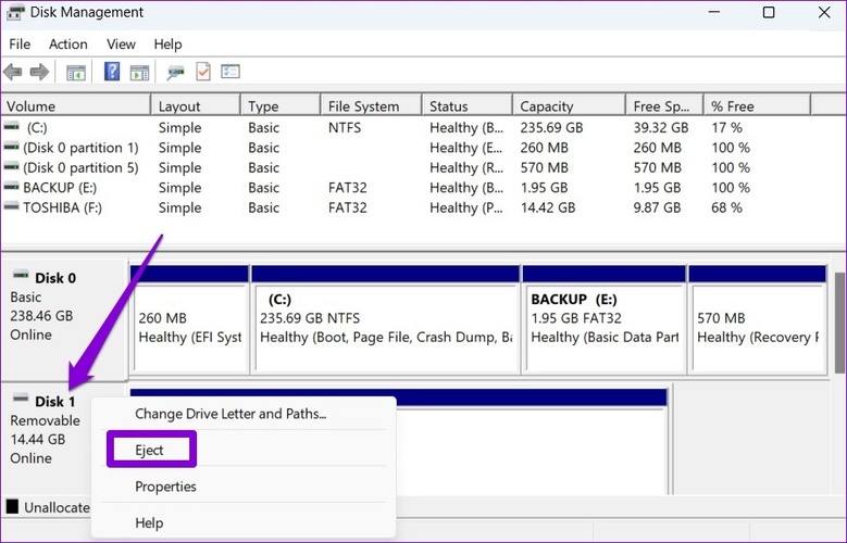 eject usb drive from disk management