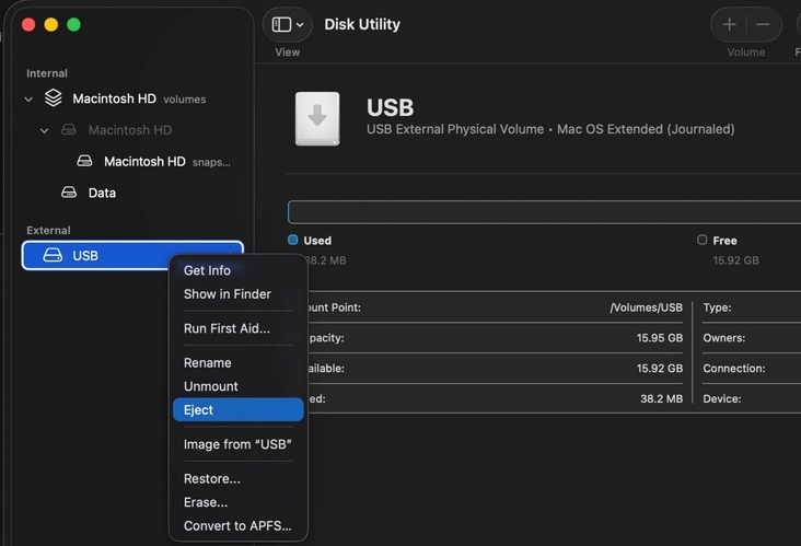 eject usb from disk utility on mac