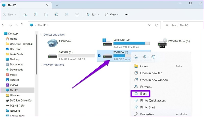 eject usb from file explorer